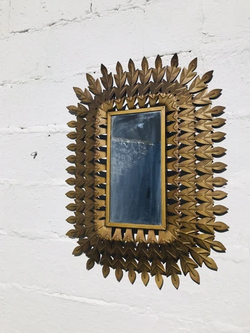 30" x 23" Antique GOLD Mid Century Modern Sun Star Burst MIRROR Bronze Brass Cover