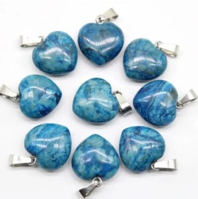 Moda Colgante Corazón Piedra Ónix Azul Natural con Collar Cordón Cuero Negro Foto 1 de 2