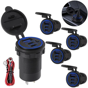 12-24V USB C 3 Port Fast Car Charger PD & QC3.0 Outlet Socket for Boat RV Marine - Bild 1 von 12