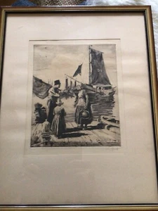 Vintage Listed American Artist LOUIS P. SZANTO etching PRINT “Volendam Fishermen - Picture 1 of 8
