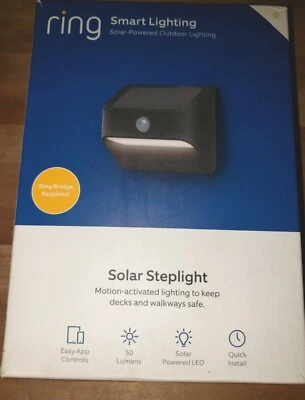 Ring Smart Lighting Outdoor Solar Steplight Motion-Sensor Smart Alarm Black . - Image 1 of 4
