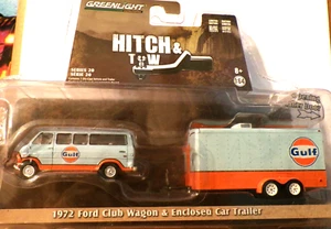 1972 Ford Club Wagon & Enclosed Car Trailer...HITCH & TOW Series 20..Greenlight - Picture 1 of 6