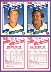 Cal Ripken Jr. & George Brett 1987 M&M's Star Lineup 2-Card Panel #13 & #14