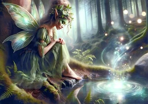 Wood Fairy by Mystical Pool 06 - A4 Size Borderless Print - Picture 1 of 1