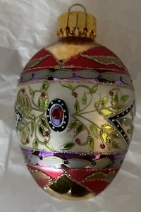 NEW! Vintage Handblown & Handpainted Multicolor Glitter Egg Shape Ornament 3" - Picture 1 of 8