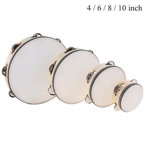 1X 4/6/8/10" Hand Held Single Row Metal Jingles Wood Tambourine for Church Party - Picture 1 of 12