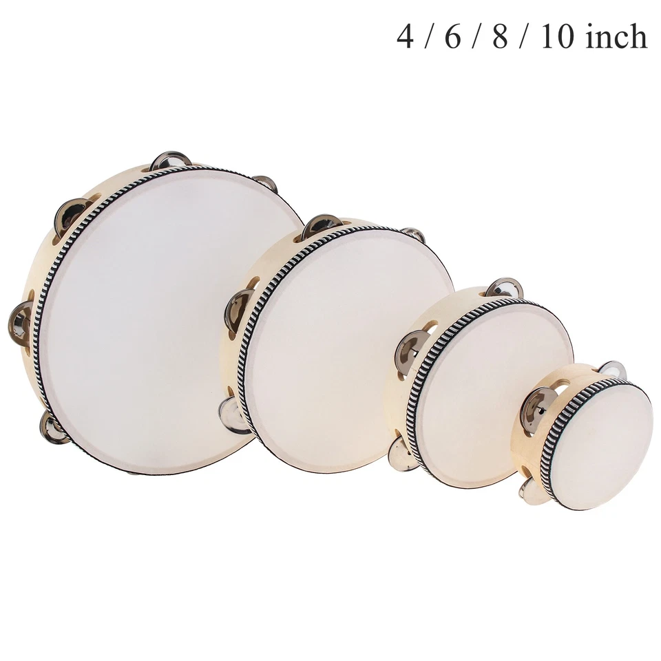 1X 4/6/8/10" Hand Held Single Row Metal Jingles Wood Tambourine for Church Party - Image 1 of 4