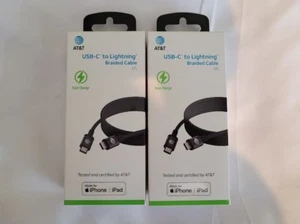 SET BESTEHEND AUS 2 - AT&T USB-C AUF LIGHTNING GEFLOCHTENES KABEL 6' SCHNELLLADUNG FÜR IPHONE/IPAD - Bild 1 von 4