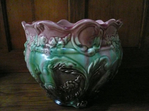 EXQUISITE ROSEVILLE BLENDED ANTIQUE EARLY 20TH FOOTED JARDINIERE 9 1/2 DIAMETER Cover