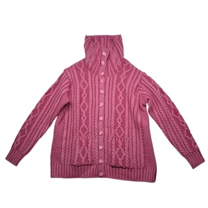 NWOT Aran Crafts Sweater Womens XL Pink Merino Wool Fisherman Cable Knit Ireland - Picture 1 of 13