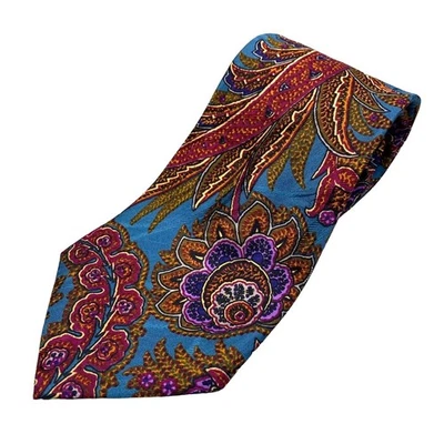 Винтажный галстук Burberry пейсли синий коричневый 100-процентно шелковый хан сшитый в США - Изображение 1 из 4