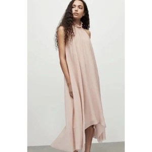 Allsaints Alaya Midi Silk Dress in Soft Pink Size 2 - Picture 1 of 12