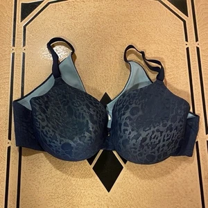 Cacique Blue Patterned Bra size 44 C back smoother lightly lined full coverage - Picture 1 of 10