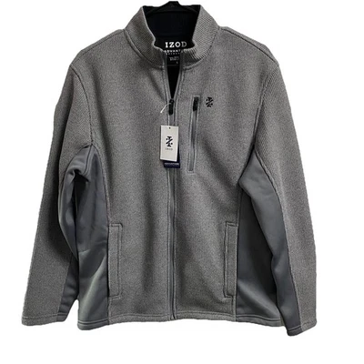 Izod Perform Mens Full Zip Sweater Jacket Fleece Lined Gray&Black Coat Sz. S NWT - Image 1 of 4