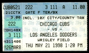 Boleto de campo Wrigley 1998 21 de mayo Cachorros vs. Dodgers de Los Ángeles - Imagen 1 de 2