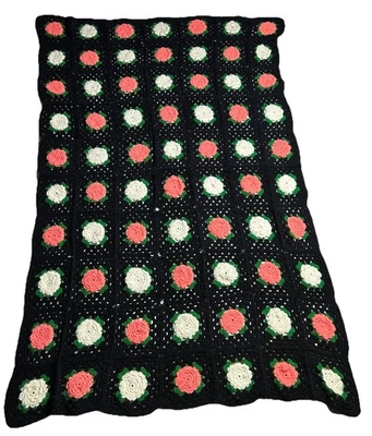 Manta cuadrada vintage 3D rosa abuela tiro afgano 72”x46” rosa blanco negro Foto 1 de 4