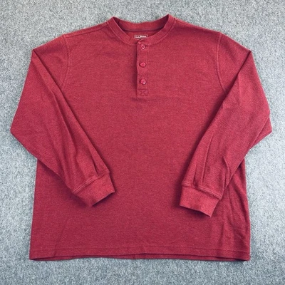 Camisa Henley LL Bean Para Hombre L Borgoña Sin Encogible Mini-Waffle Ajuste Tradicional Foto 1 de 4