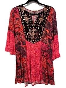 Soft Surroundings Top Womens Medium Embroidered Tunic Bell Sleeve Boho Travel - Picture 1 of 6
