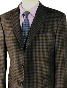40R Burberry Mens 3 Button Pure Wool Blazer Sport Coat Moss Brown Navy Blue - Picture 1 of 12