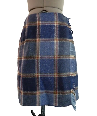 Falda envolvente Liz Claiborne 6 mezcla de lana tartán a cuadros con flecos lápiz se mueve azul Foto 1 de 4
