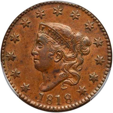 1818 N-7 R-1 PCGS AU 53 Matron or Coronet Head Large Cent Coin 1c Cover