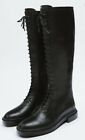 new zara black leather knee high boots size 6 lace up zip