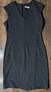 Calvin Klein Womens Size 6 Black & Gray Dual Striped Sheath Dress Cap Sleeves - Picture 1 of 15