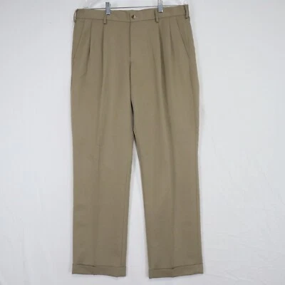 Pantalones Van Heusen Para Hombres 34x32 Viajero Calce Clásico Vestido Traje Puños Plisado Tostado Foto 1 de 4