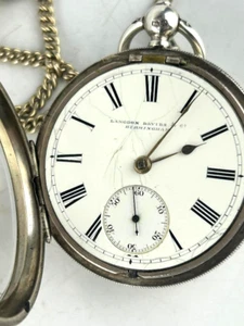 Antiguo reloj de bolsillo Langdon Davies & Co Birmingham de plata maciza con llave, funcionando - Imagen 1 de 10