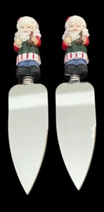 Santa Cake Pie Serving Pieces Set Of 2 Identical Stainless Steel - Picture 1 of 16