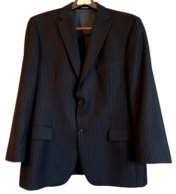 Classic Hugo Boss Men's Black Suit Jacket 42S White Pinstripe Cotton Blend - Image 1 of 4