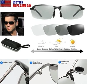Men Polarized Photochromic Sunglasses Transition Lens UV400 Driving Glasses 2023 - Picture 1 of 18