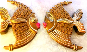 Küssende Fische Figuren 2er Set Liebe Wandbild Hängedeko Skulptur Deko - Bild 1 von 7