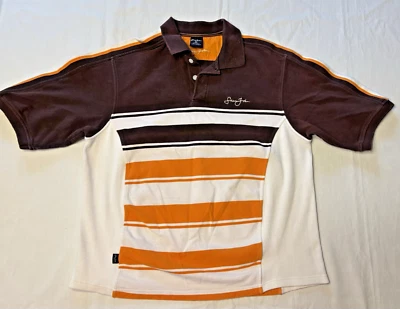 Men's Sean John orange brown striped polo shirt Size XL Y2K Streetwear ribbed - Image 1 of 4