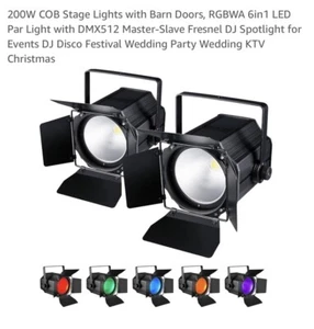6-in-1 RGBWA LED COB Par Lights DJ DMX/Master-Slave Stage Lights w/Barn Doors - Picture 1 of 4