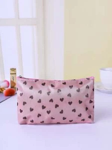 Heart Pattern Zipper Makeup Bag Cosmetic Organizer Toiletries Bag Makeup - Picture 1 of 4