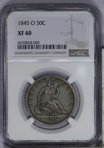 1845-O Liberty Seated Half Dollar 50c NGC XF40 EF40 WB-5 Footless 1 Cover