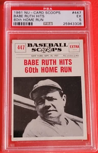 Babe Ruth 1961 NU-CARDS SCOOPS GRADED PSA EXCELLENT 5 RUTH HITS 60 HOME RUN CARD - Picture 1 of 2
