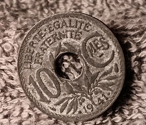 French 1941 10 Centimes Coin , World War Two - Picture 1 of 15