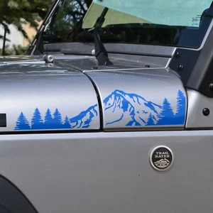 Mountain and Tree Decal for Hood of Jeep Wrangler JK (2007-2018) Set 4pc - Picture 1 of 8