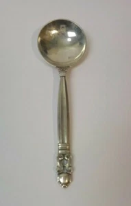 VINTAGE GEORG JENSEN DENMARK STERLING SILVER "ACORN" BOUILLON SPOON, 30 grams - Picture 1 of 9