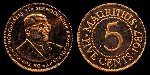 1987 Mauritius 5 Cents Proof Coin, Bust of Sir Seewoosagur Ramgoolam Cover