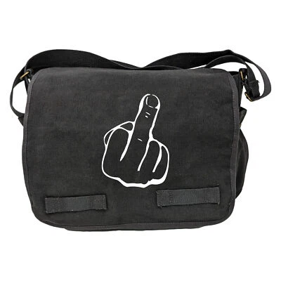 Bolso Mensajero Militar de Lona de Algodón Carbón Blanco Dedo Medio Foto 1 de 3