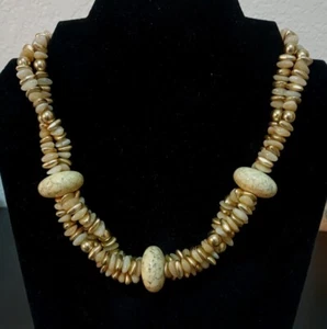 Chico's Chunky Acrylic Marble Gold Cream Tone Necklace 17' - 22" - Picture 1 of 9