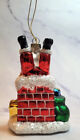 Santa stuck in Chimney Glass Christmas Ornament - New with Tags