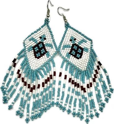 Pendientes colgantes hechos a mano con cuentas cian azul tortuga Foto 1 de 3