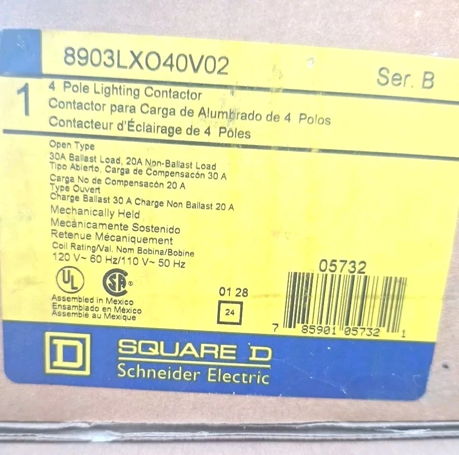 NEW NOS - SQUARE D 8903 LX040 V02 SER B Mechanically Held Lighting Contactor - Image 1 of 1