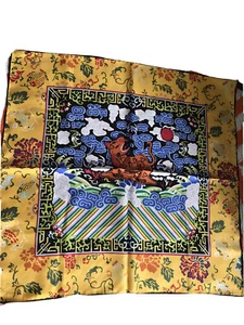 Vintage Asian SILK Scarf FOO DOG Motif Chinoiserie Chic Palm Beach Style Boho - Picture 1 of 8