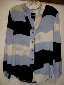 NIC + ZOE Women's LS Button Up Blouse Top V-Neck Black Blue White Size Medium - Picture 1 of 6