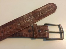 Vintage Tony Lama Genuine Lizard Leather Western Belt Size 46 Brass Buckle USA